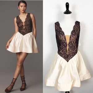 Maeve Anthropologie NWT Womens Size 2 Basque Waist Black Lace Top Mini Dress